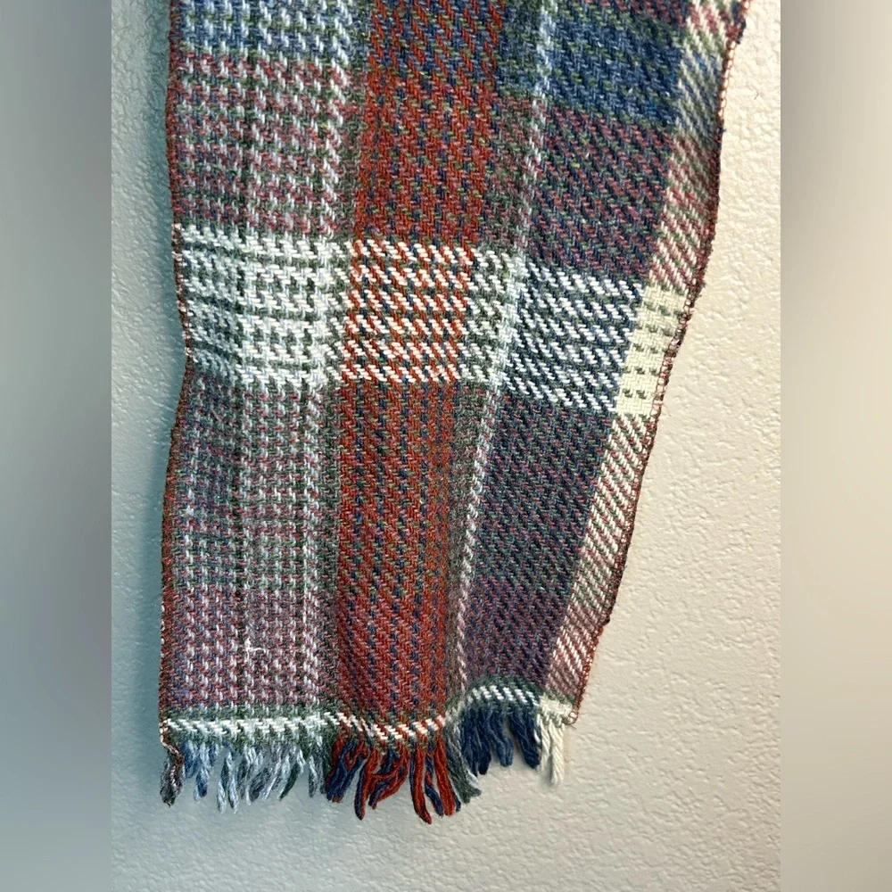 Vintage Multicolor Wool Blend Plaid Fringe English British Scarf